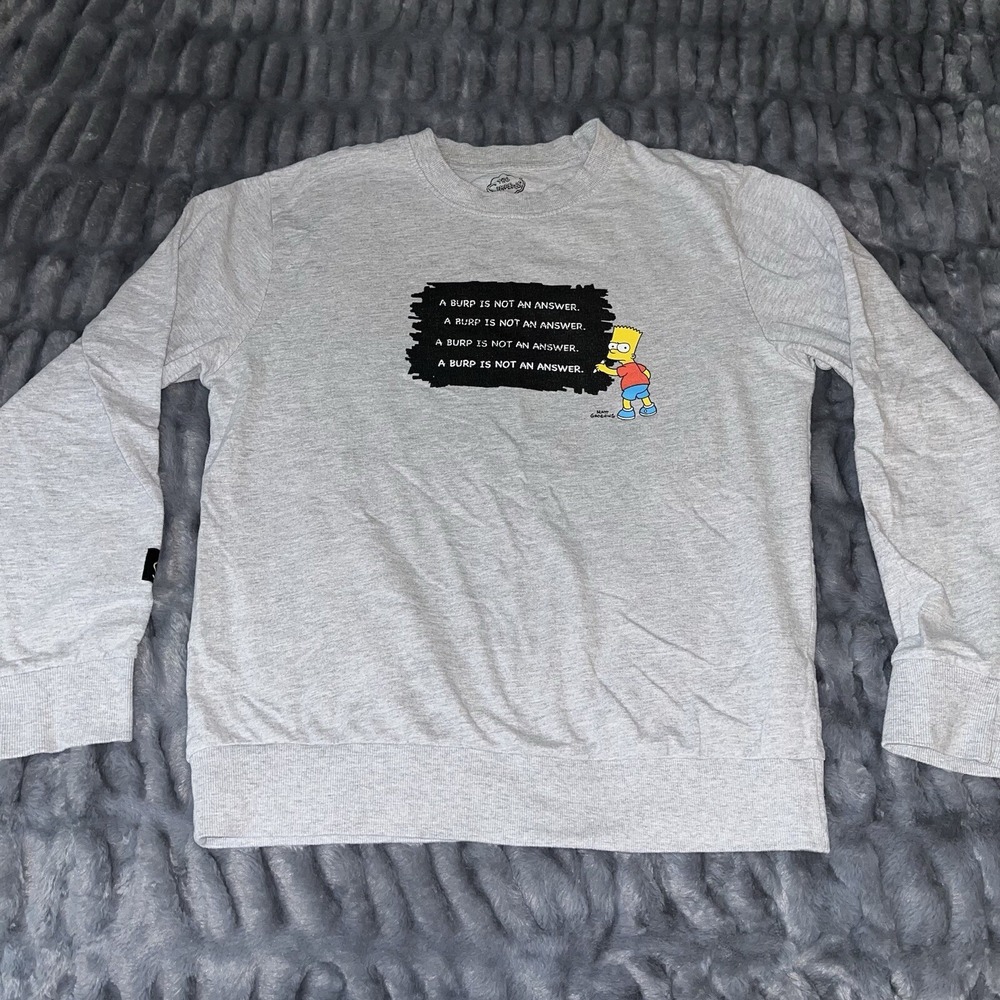 Bart Simpson "A burp is not an answer" long sleeve gray t-shirt Large